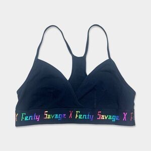 SAVAGE X FENTY Sports Bra Size M Black Color Rainbow Text GUC